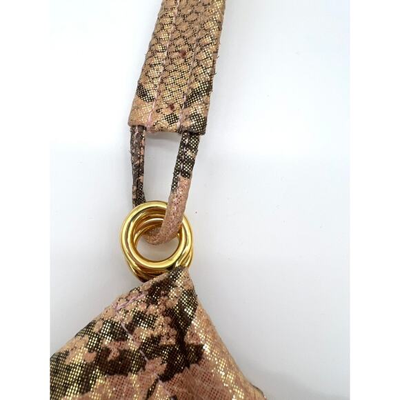 IRRIDESCENT LEATHER ROSE GOLD SNAKESKIN PRINT BAGUETTE BAG - Picture 9 of 9